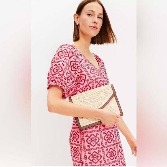 Loft Tiled Eyelet Mini Shift Dress Pink Multi - Picture 7 of 7